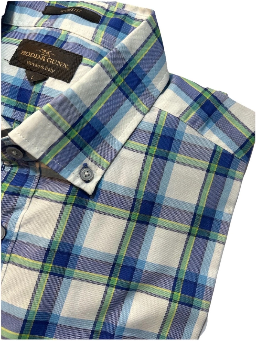 Rodd & Gunn Blue, White and Green Plaid Button-Down Shirt L Ling sleeve